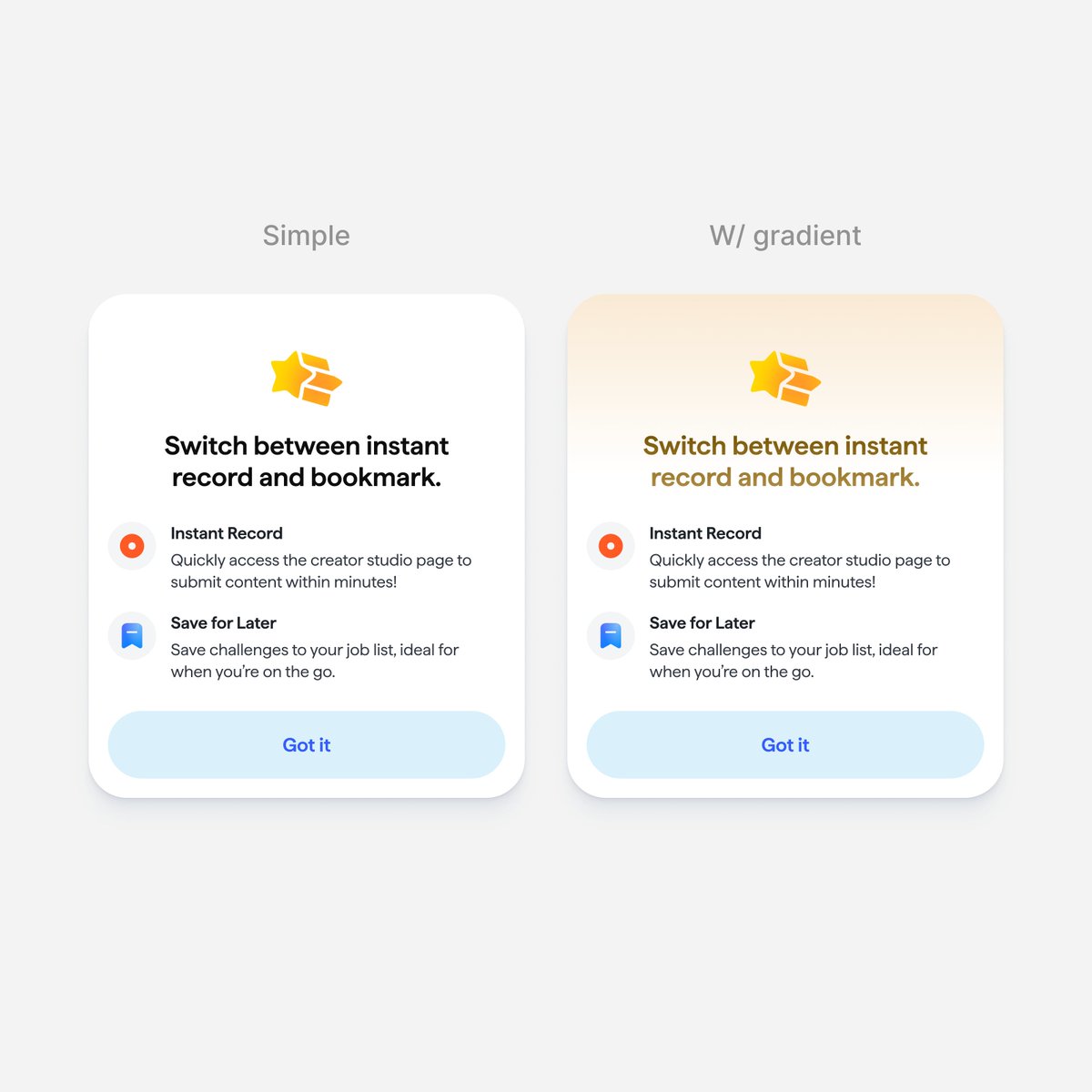 fazurrehman's tweet image. Designing mobile pop-ups!

Should I go with simple or gradient? 👇