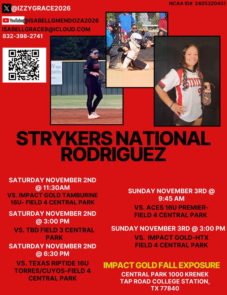 Isabell Mendoza (@izzygrace2026) on Twitter photo So excited for this weekend in College Station! Canβt wait to get back on the field with my team and compete! Come check us out!! <a href="/National_16u/">Strykers National Rodriguez</a> <a href="/NationalEsparza/">Strykers National Esparza π</a> So excited for this weekend in College Station! Canβt wait to get back on the field with my team and compete! Come check us out!! <a href="/National_16u/">Strykers National Rodriguez</a> <a href="/NationalEsparza/">Strykers National Esparza π</a>