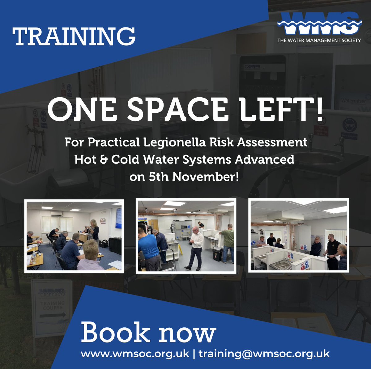 WMSoc1's tweet image. Only one space left for our Practical Legionella Risk Assessment Hot &amp;amp; Cold Water Systems Advanced course!

Book now to grab the last place: wmsoc.org.uk/learning/cours…