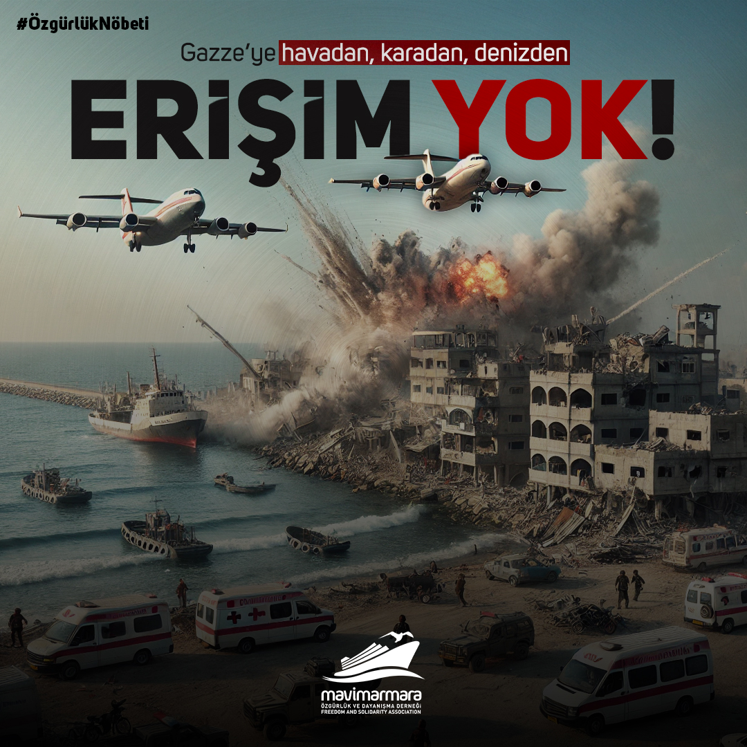 mavimarmaratr's tweet photo. Dört bir yanı kuşatılan Gazze’ye ne havadan, ne karadan ne de denizden ulaşım yok. Gazze’deki ambargoyu kaldırmak ve Gazze’ye umut olmak için Vicdan Gemisi’ne yol ver. #ÖzgürlükNöbeti https://t.co/rsDNIF3LbD
