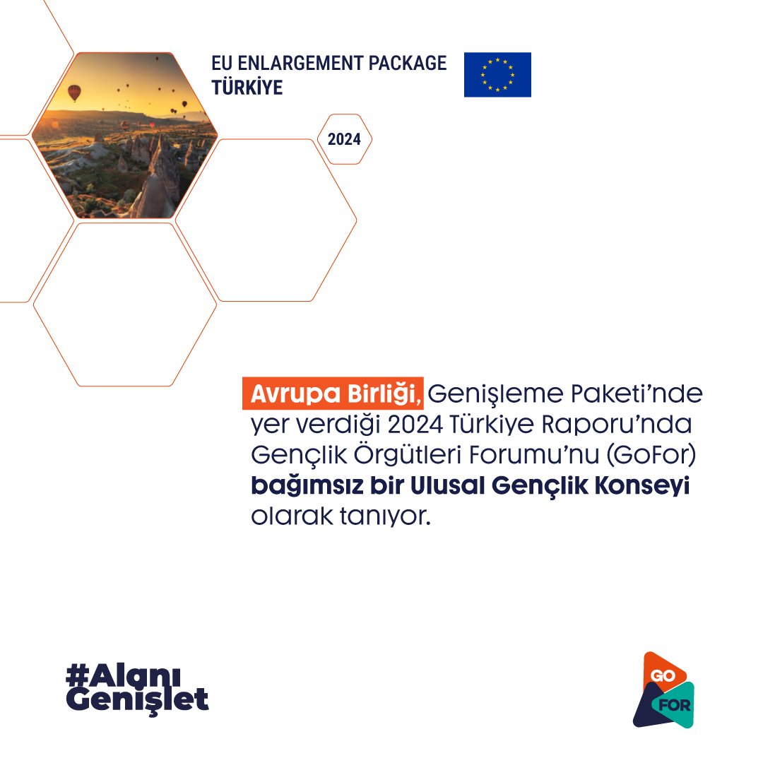 gofortr's tweet photo. 🇪🇺 Avrupa Birliği, Genişleme Raporu’nda GoFor’u Ulusal Gençlik Konseyi olarak tanıdı.
🌟 #AvrupaBirliği, Genişleme Paketi’nde yer verdiği 2024 Türkiye Raporu’nda Gençlik Örgütleri Forumu’nu (#GoFor) bağımsız bir Ulusal Gençlik Konseyi olarak tanıyor.
#AlanıGenişlet https://t.co/thloQlnYzg