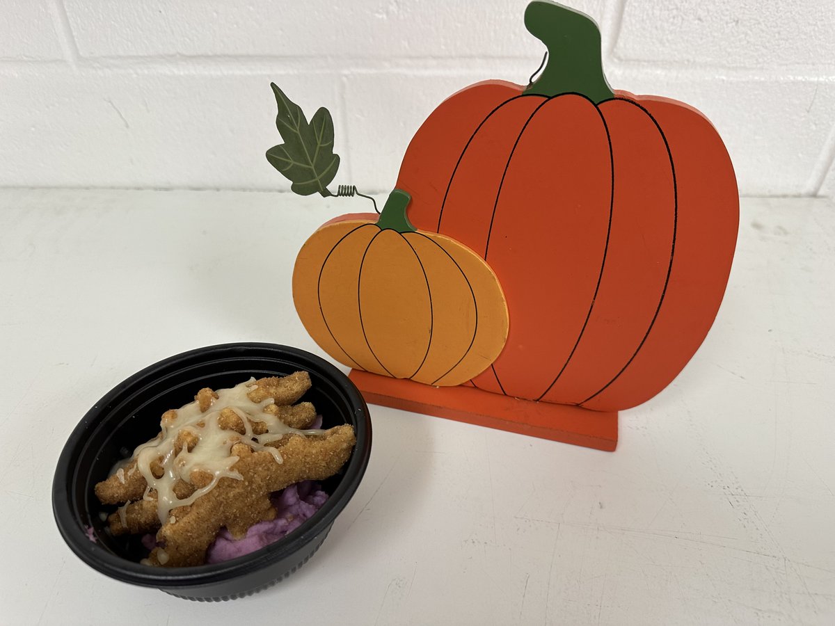Students had a SPOOKY lunch yesterday with purple mashed potatoes &amp; bat shaped nuggets all topped with a spider web of mozzarella cheese! Don't worry, those spooky mixed vegetables are below it all ;) 

Our food service staff sure knows how to have FUN!