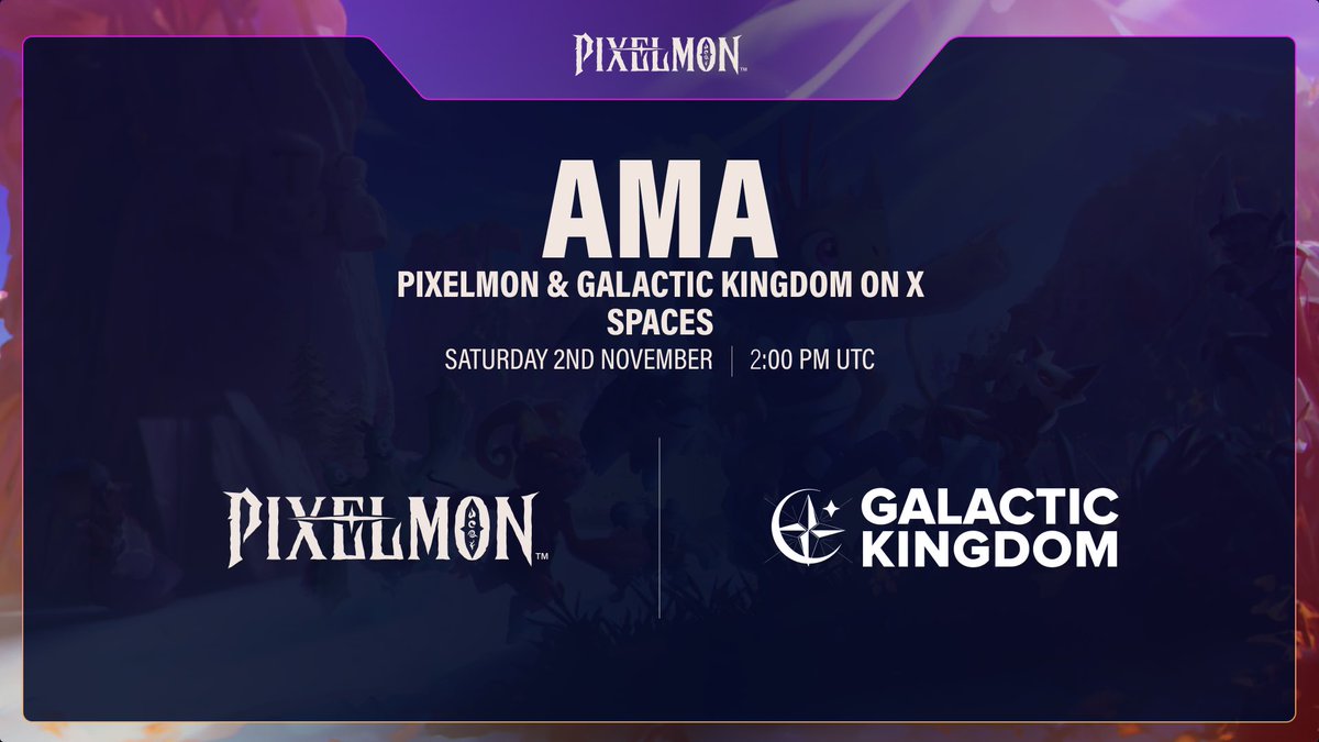 PixelmonHub's tweet photo. Pixlemon x Galactic Kingdom

Join us for an AMA with @GKingdom_io to learn more about the first bitcoin backed game economy coming to Ordinals.

 https://t.co/y3RsWHZXU4 https://t.co/2ODIjP3GgO