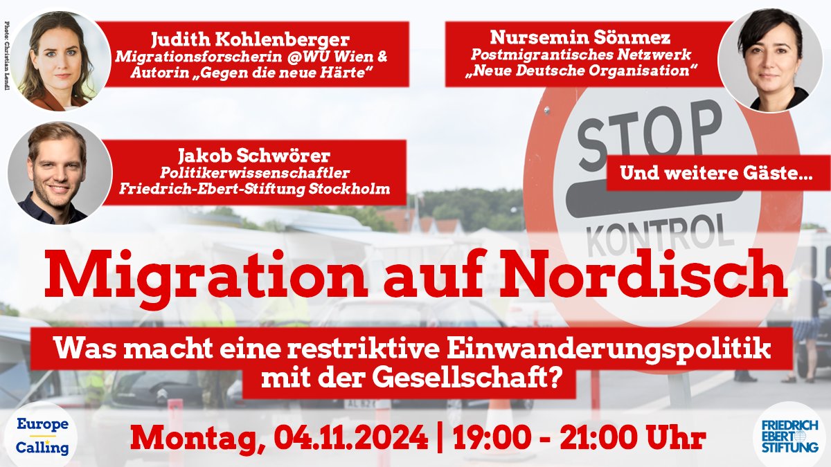 Europe Calling e.V. (@_europecalling) on Twitter photo 🤔#Dänemark als Vorbild für harte Migrationspolitik, die Rechte klein hält?
Mit <a href="/FESonline/">Friedrich-Ebert-Stiftung</a> schauen wir genauer hin. Mit dabei u.a.:
▶️<a href="/J_Kohlenberger/">Judith Kohlenberger</a> (<a href="/wu_vienna/">WU Vienna</a>)
▶️ Nursemin Sönmez (<a href="/deutsche_neue/">neue deutsche organisationen</a>)
▶️ <a href="/SchworerJakob/">Jakob Schwörer I @Jakobschwoerer@det.social</a> (<a href="/FES_Nordics/">Friedrich-Ebert-Stiftung Nordic Countries</a>)
Gleich anmelden: t1p.de/ntsmr 🤔#Dänemark als Vorbild für harte Migrationspolitik, die Rechte klein hält?
Mit <a href="/FESonline/">Friedrich-Ebert-Stiftung</a> schauen wir genauer hin. Mit dabei u.a.:
▶️<a href="/J_Kohlenberger/">Judith Kohlenberger</a> (<a href="/wu_vienna/">WU Vienna</a>)
▶️ Nursemin Sönmez (<a href="/deutsche_neue/">neue deutsche organisationen</a>)
▶️ <a href="/SchworerJakob/">Jakob Schwörer I @Jakobschwoerer@det.social</a> (<a href="/FES_Nordics/">Friedrich-Ebert-Stiftung Nordic Countries</a>)
Gleich anmelden: t1p.de/ntsmr
