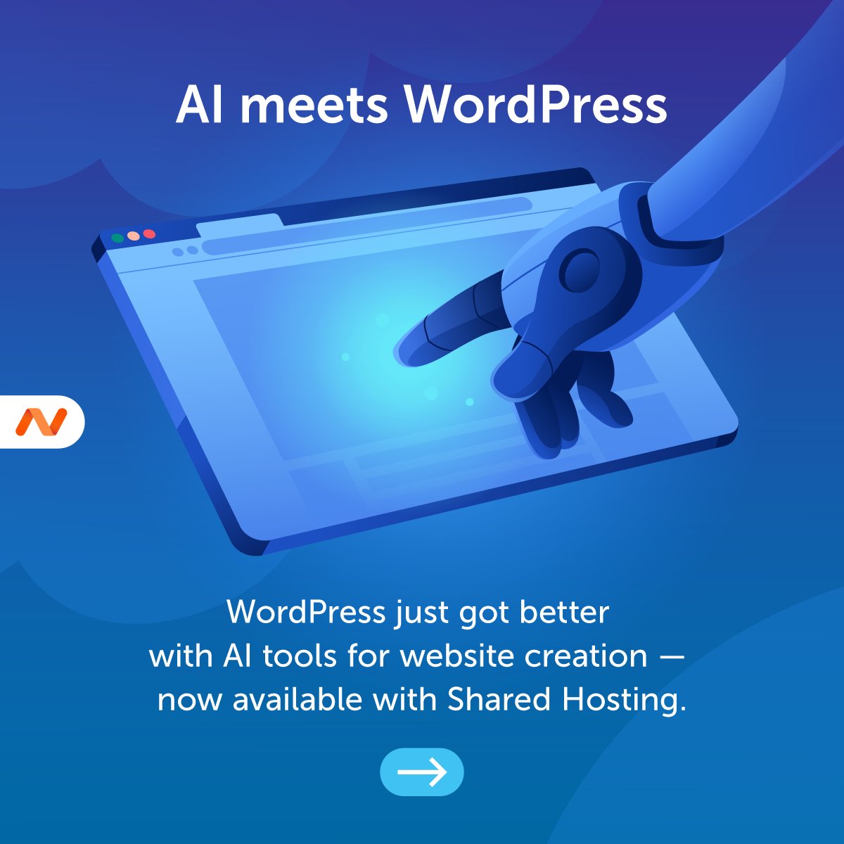 Namecheap's tweet photo. 🤖 Build your dream site fast with AI for WordPress, FREE with Shared Hosting plans. Effortlessly create content, custom images, or even design your entire site—no coding or copywriting skills required.  #AIWordPress #aitools https://t.co/wnYVN0odL5