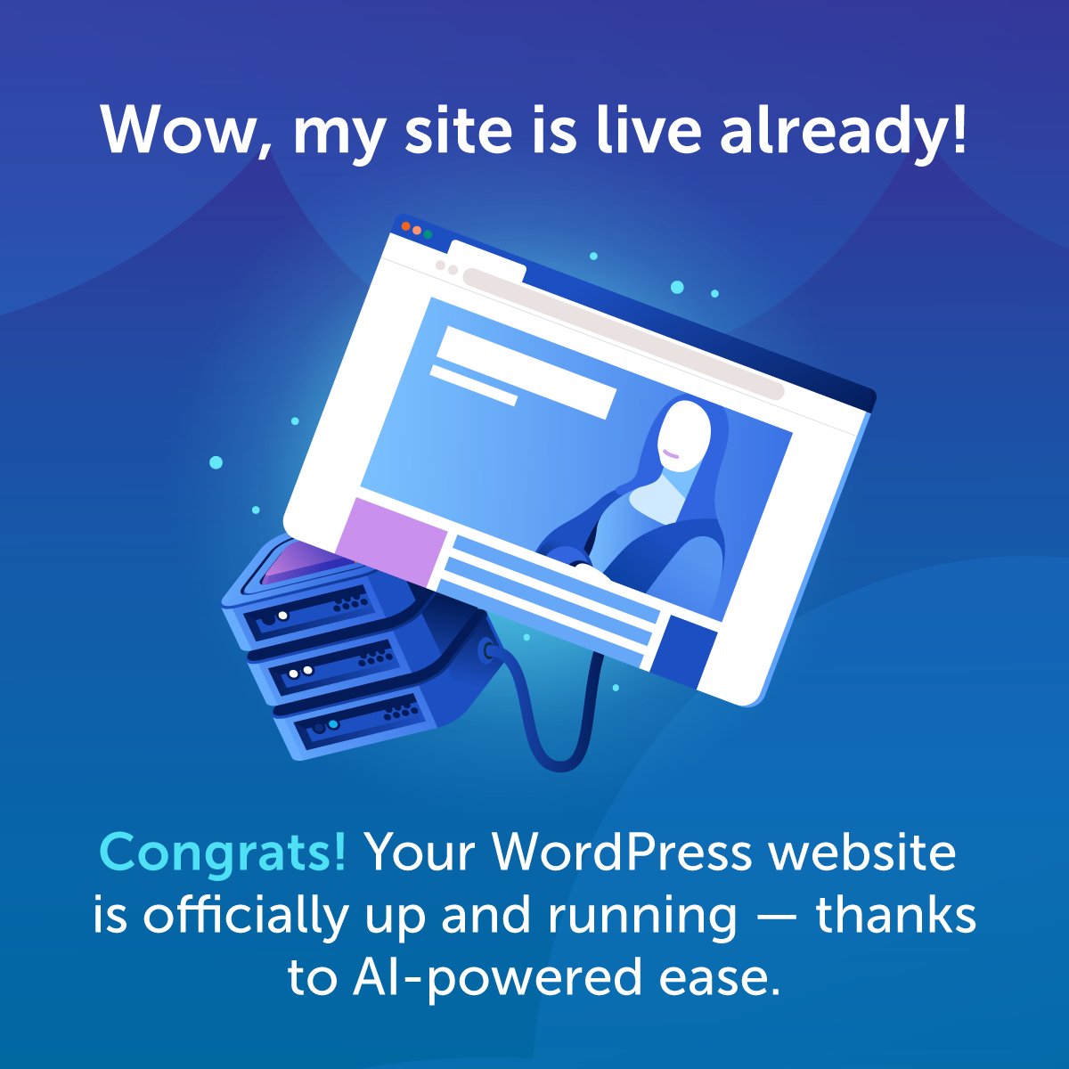 Namecheap's tweet photo. 🤖 Build your dream site fast with AI for WordPress, FREE with Shared Hosting plans. Effortlessly create content, custom images, or even design your entire site—no coding or copywriting skills required.  #AIWordPress #aitools https://t.co/wnYVN0odL5