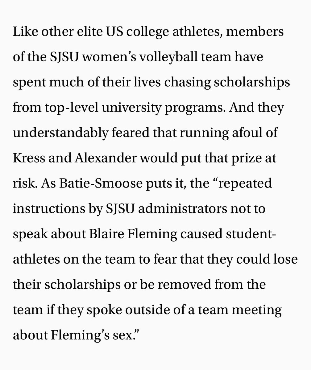 Female athletes in the #SJSU volleyball program were made to fear the loss of their scholarships for speaking out against the male athlete on their team.

For those asking why they waited so long to come forward, here is your answer.