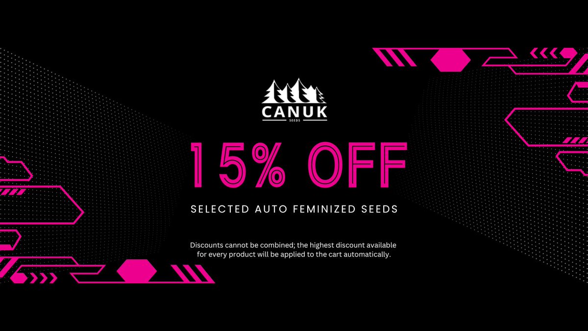 CanukSeeds's tweet photo. Get 15% OFF on Selected Auto Feminized seeds from October 26th to November 7th!
Get yours today!
#AutoFeminizedSeeds #CannabisDeals #FeminizedSeeds #AutoStrains #CannabisCommunity #CannabisCulture #GrowYourOwn #CannabisEnthusiast #MarijuanaStrains #HomeGrow https://t.co/9etcsGBU3y