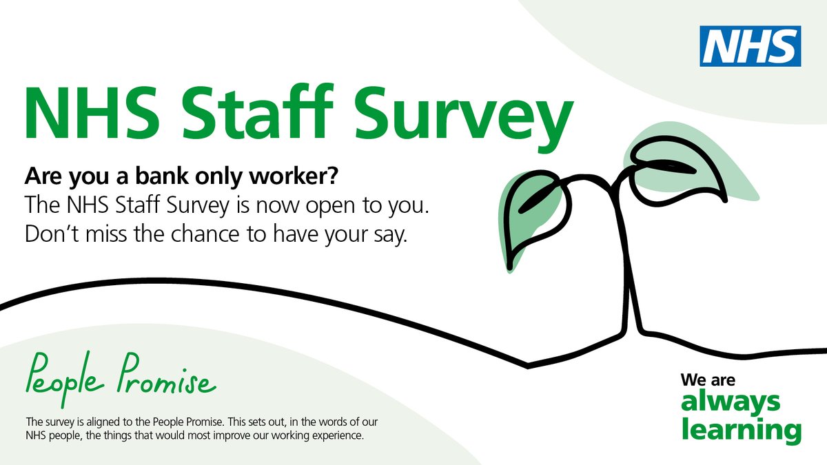 Are you a bank only worker? The NHS Staff Survey is your chance to have your say about your experience at work. Look out for your invite to the survey to anonymously share your experiences. #NSS2024