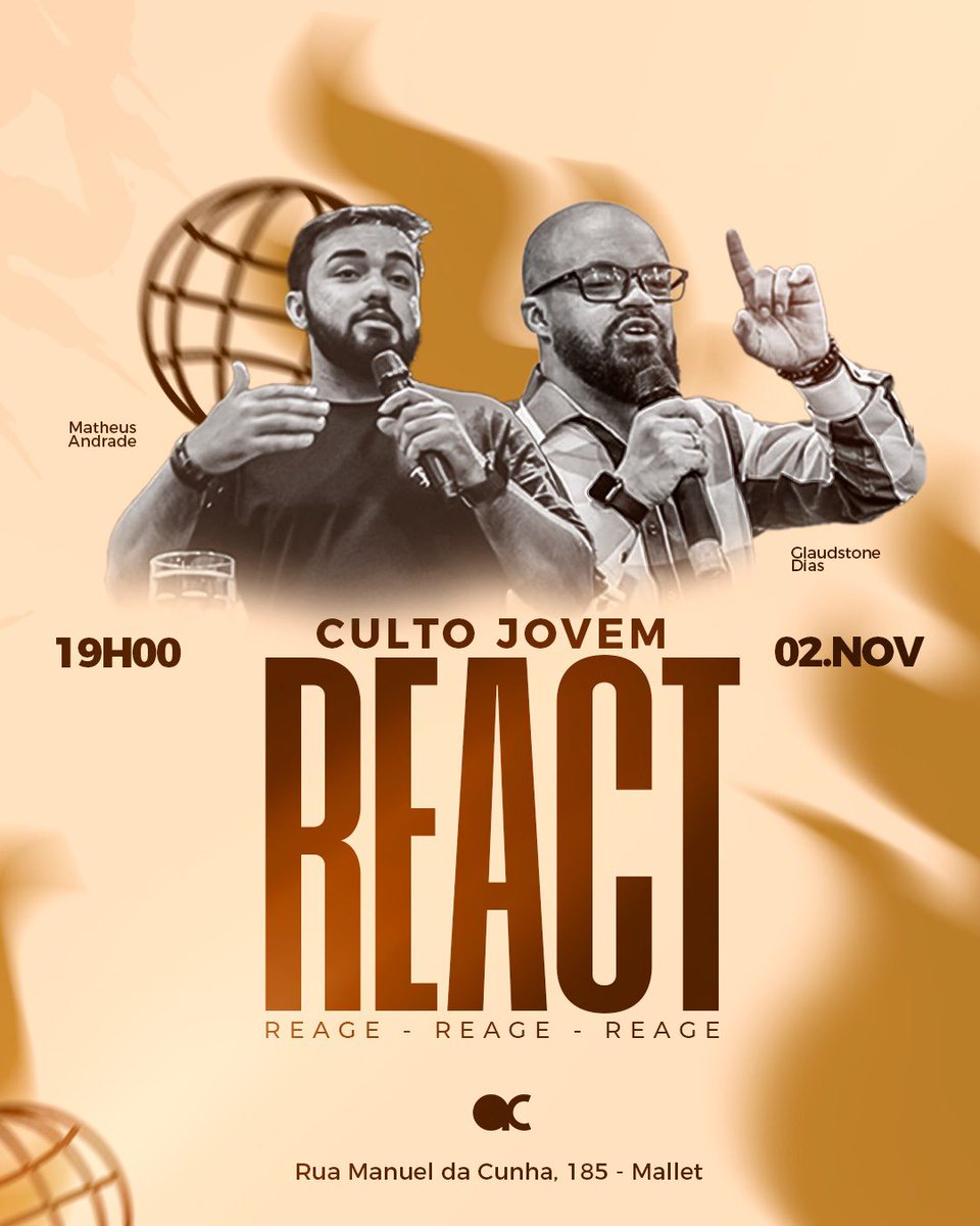aconectividade's tweet photo. CULTO JOVEM: REACT
As 19h • Vamos? https://t.co/VexsQebUCH
