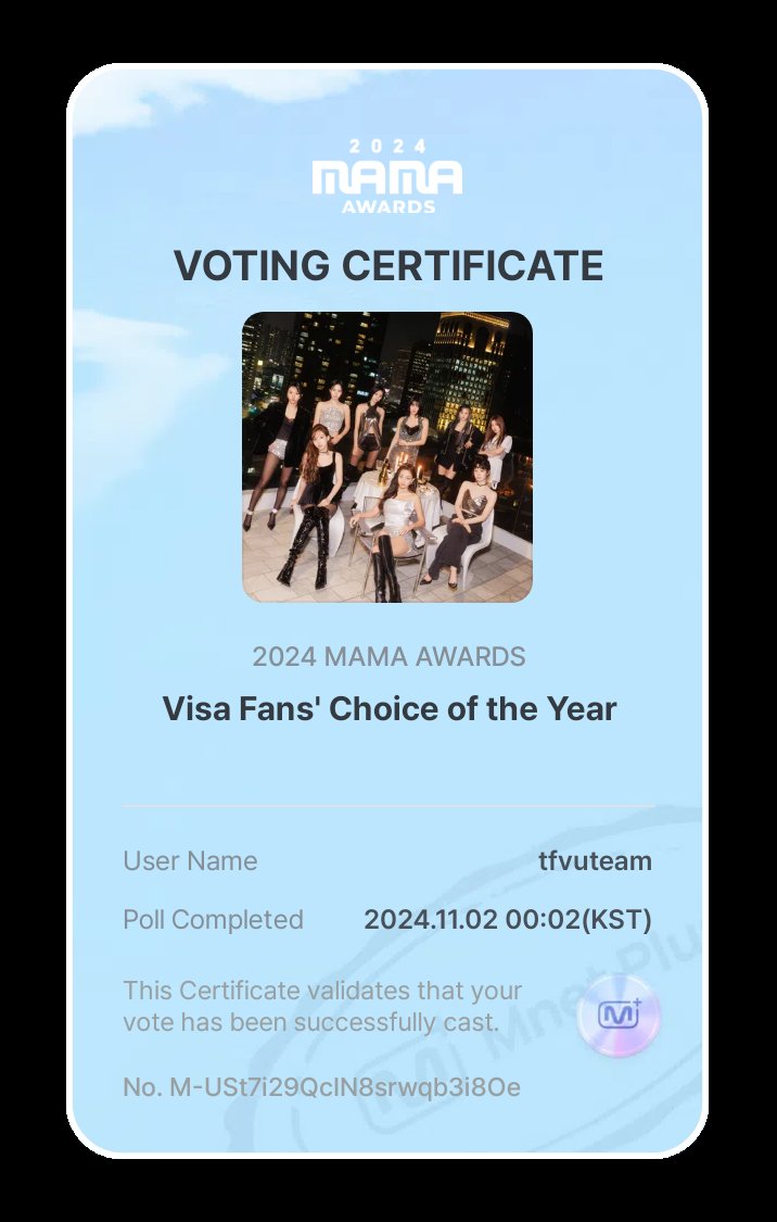 TFVUnion's tweet photo. ROUND 2 MAMA AWARDS 2024 🏆| DAY 2

-VOTE RESET-

FANS’ CHOICE
✅ Female: Vote for TWICE 
✅ Male: Vote for JIMIN

VISA FANS CHOICE
✅TWICE 

🎯 1000+ PROOFS

SHARE YOUR VOTING PROOFS 🔥 

#TWICE @JYPETWICE https://t.co/rAG02vK8Xp