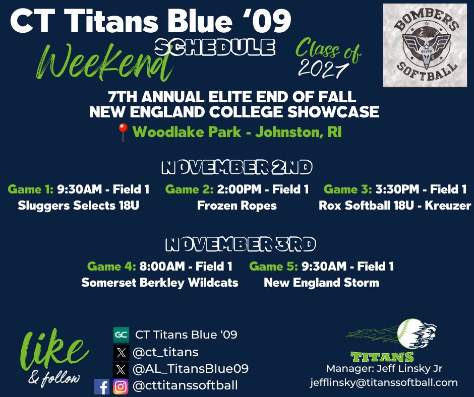 Looking forward to playing with <a href="/ct_titans/">CT Titans Softball</a> this weekend in RI! Our schedule for this weekend ⬇️⬇️