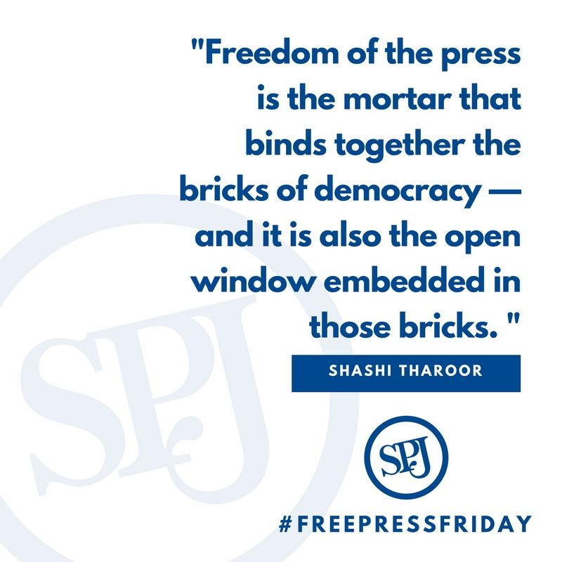 spj_tweets's tweet photo. "Freedom of the press is the mortar that binds together the bricks of democracy — and it is also the open window embedded in those bricks." — Shashi Tharoor #FreePressFriday https://t.co/4656p0QGnY