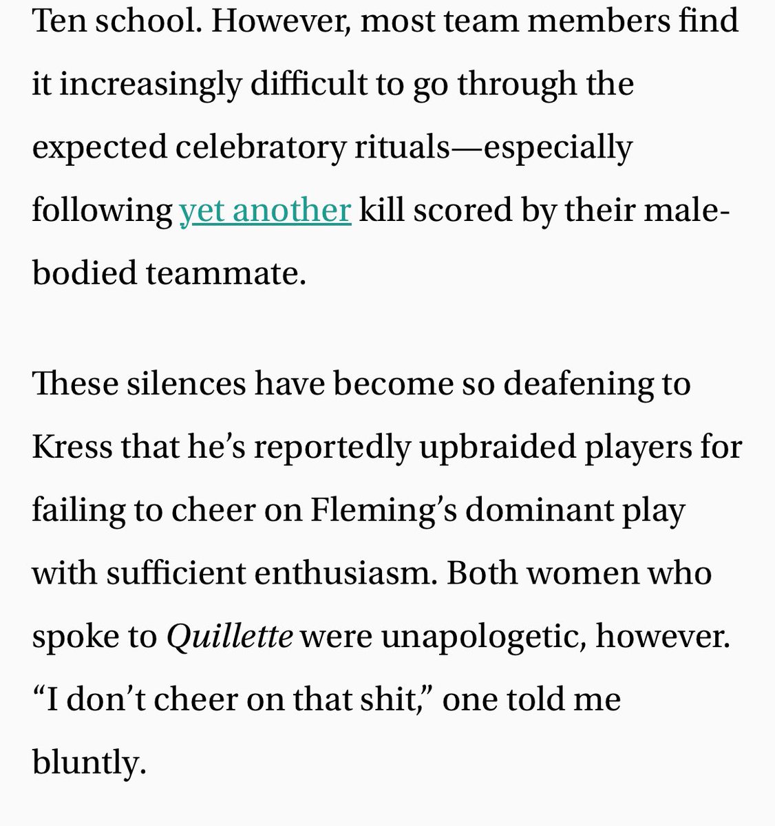 itsmerfornothin's tweet image. The female athletes on the #SJSU volleyball team have been reprimanded for not sufficiently cheering at the male athletes’ potentially dangerous kill shots.

‘I don’t cheer on that sh*t’, said one female player.