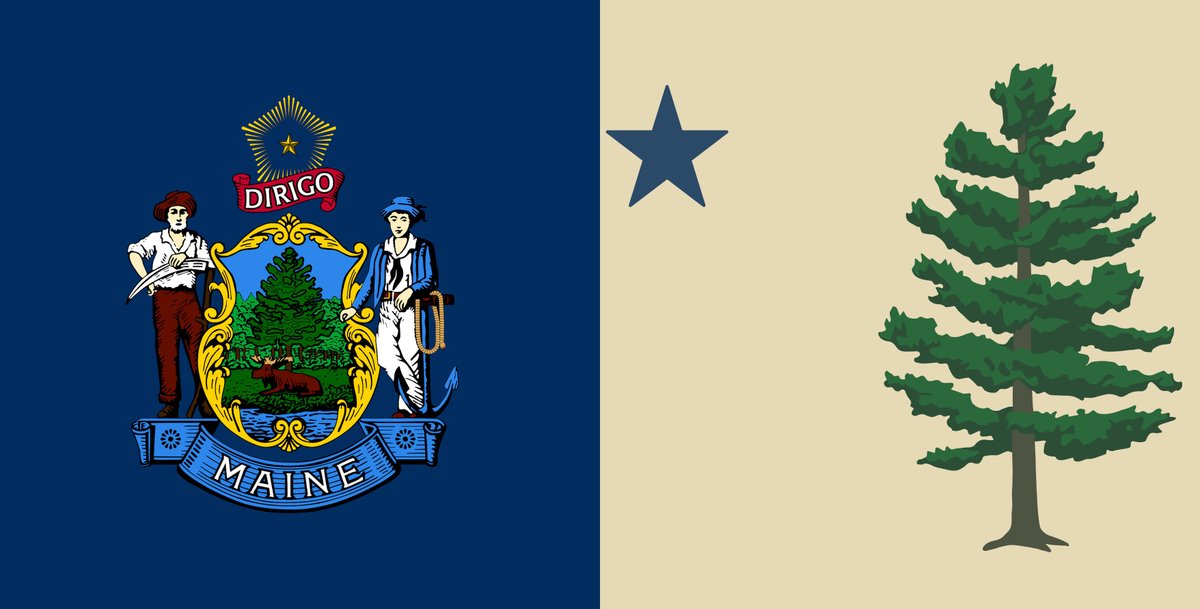 SurveyUSA polls the single most important election in America and finds a 52-33 majority of Maine voters opposed to replacing the current state flag (left) with the "Pine Tree Flag." bangordailynews.com/2024/11/01/pol…