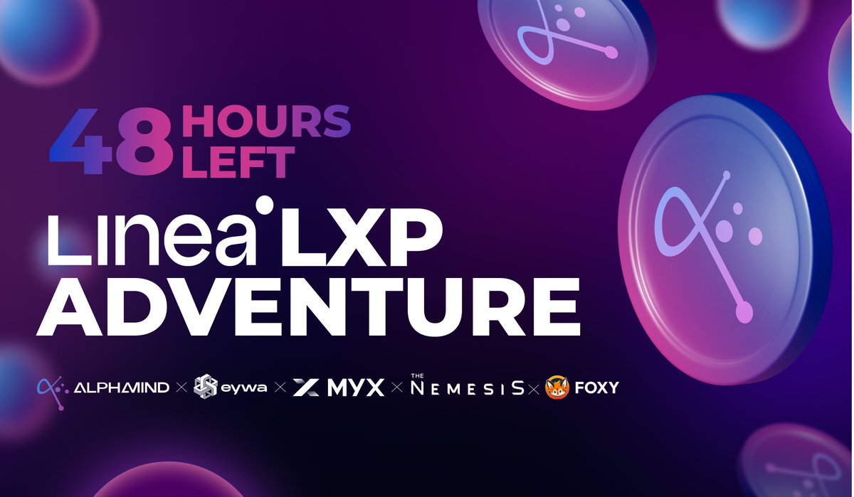 48 Hours Left to Earn LXP from <a href="/LineaBuild/">Linea.eth</a>! 🚨

Only 2 days remain in the official LXP Adventure on AlphaMind, where you can earn exclusive rewards, karma, and partner prizes on Linea blockchain. Event ends at Sunday - this is your last chance!

✨ 50 LXP for completing 3