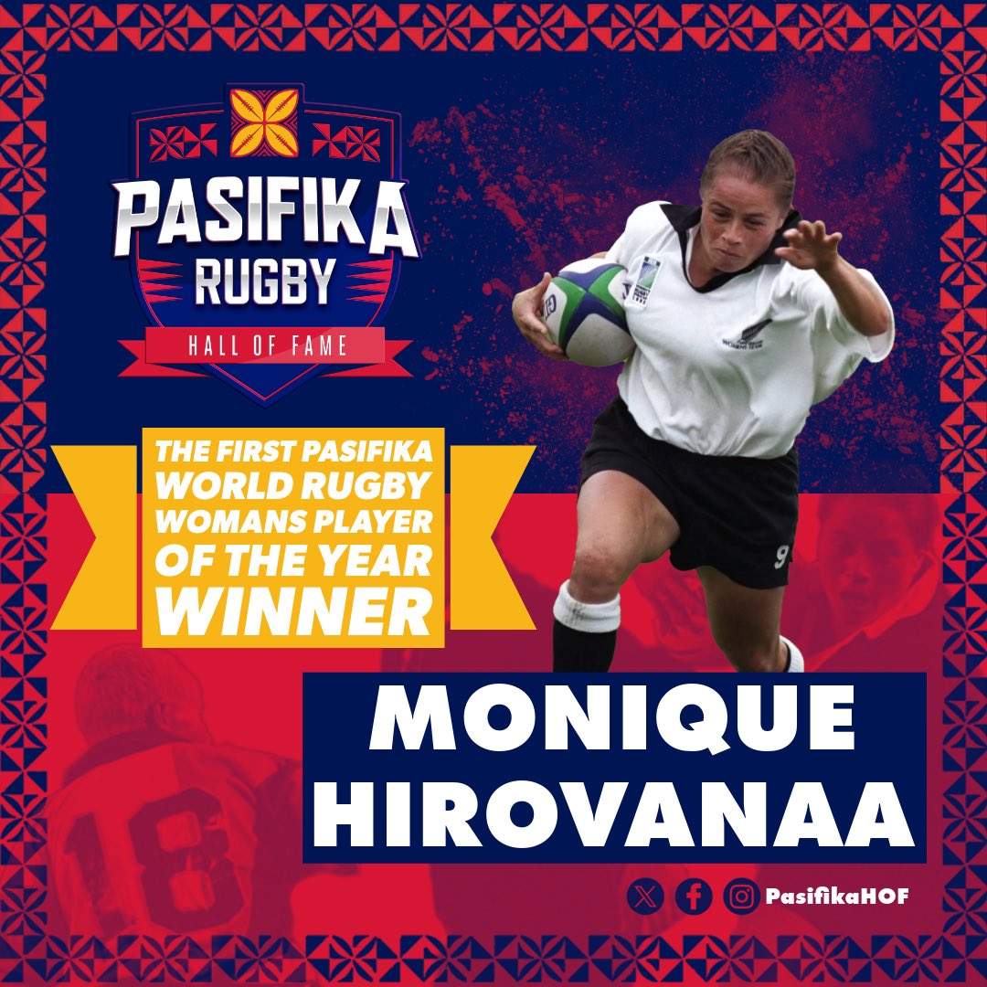 As we celebrate Pasifika’s greatest players, coaches, and contributors…we recognize the FIRST Pasifika to win the <a href="/WorldRugby/">World Rugby</a> Woman’s Player of the Year Award, Monique Hirovanaa! 🌊🌴