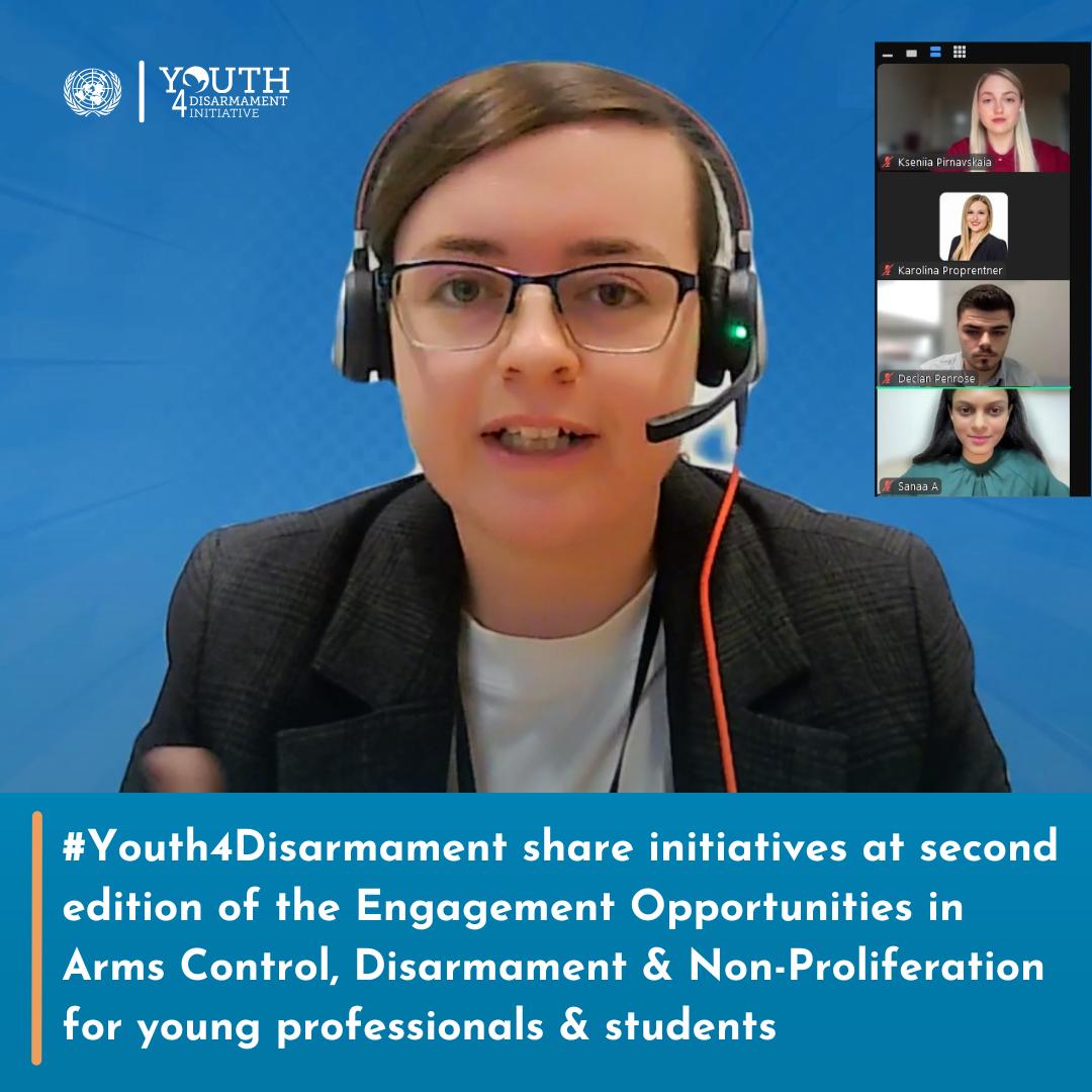 UN_Disarmament's tweet image. Great to join @ISYPugwash, @VCDNP &amp;amp; @IAIonline to present our activities to engage &amp;amp; empower #youth in the 2nd edition of the Engagement Opportunities in Arms Control, Disarmament and Non-Proliferation for Young Professionals and Students.

For more ➡️ youth4disarmament.org.