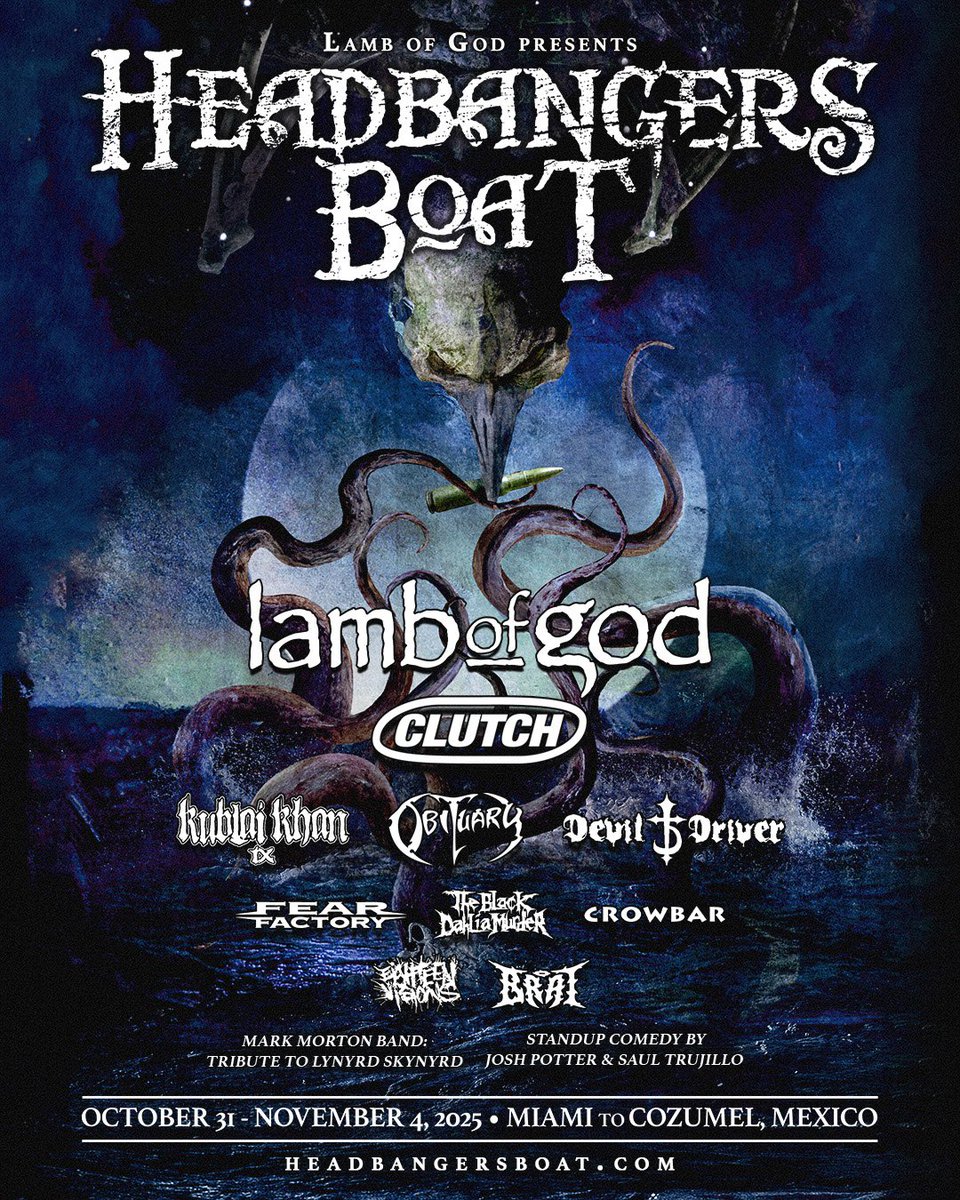 lambofgod's tweet image. Anchors up ⚓️, horns high 🤘, it's time for year 3! Headbangers Boat is back and heavier than ever in 2025! We will be traveling October 31 - November 4, 2025 from Miami to Cozumel, Mexico on Norwegian Jewel 🛳️. Brace yourselves for killer sets, wild waves, and the ultimate metal…