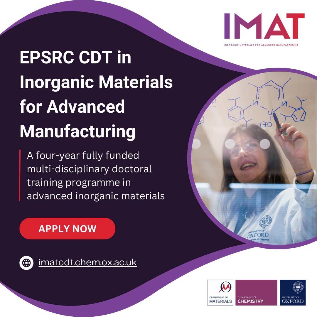 The IMAT CDT at the University of Oxford is an EPSRC-funded program focused on inorganic materials for advanced manufacturing. They are offering Up to 13 fully funded four-year studentships every year

Apply today:stemwomen.com/job/epsrc-cdt-…