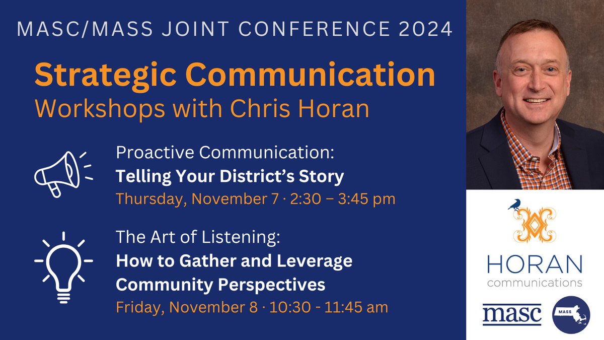 I'm looking forward to leading two workshops on K-12 #schoolPR at the joint conference of Mass. Superintendents &amp; School Committees in Hyannis next week. I hope to see you there! #MASCMASS24 bit.ly/48vGF1r