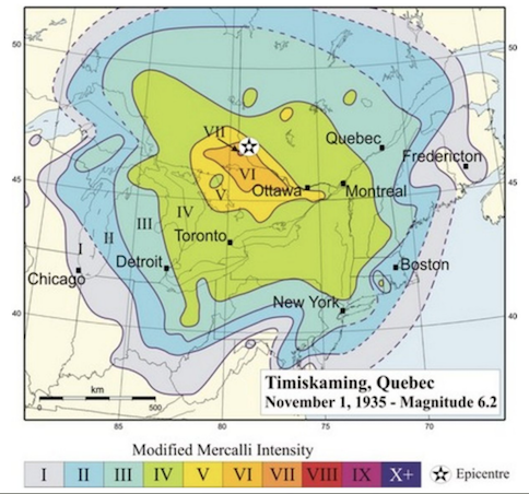earthquakeguy's tweet photo. November 1, 1935: one of the largest recorded earthquakes in eastern #Canada struck. A M6.1 quake struck Témiscaming, #Québec. Chimneys collapsed, landslides were triggered. Felt across ON, QC, NB and from Chicago to #NYC to Virginia. Details: https://t.co/AVwQdJBujp https://t.co/iShcvyL5gN