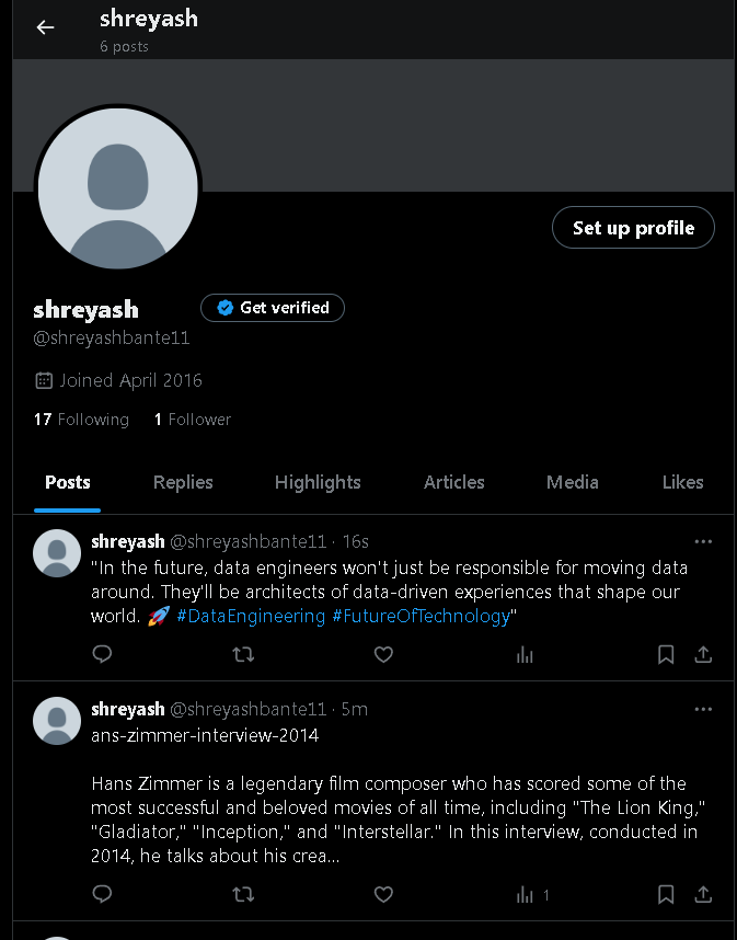 Shreyash271's tweet photo. Added some code to create different tweets. Will be working on scheduling this bot and making that profile look better. Have more ideas on how to make this bot more engaging. I want to see this account get 1k followers someday. #Progress #LearnInPublic https://t.co/ANPccZOySi