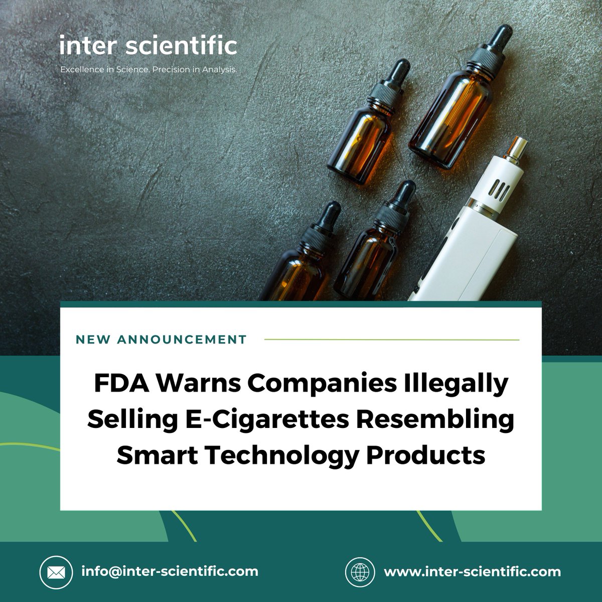 InterScientific's tweet photo. On 30 October 2024, the FDA issued warning letters to companies selling unauthorised disposable e-cigarettes designed to resemble smart technology, including mobile phones and gaming devices. 
Learn more- https://t.co/KRsrZ02QlD
#FDA #PublicHealth #E-CigaretteRegulation https://t.co/p6jeQ4yPQx