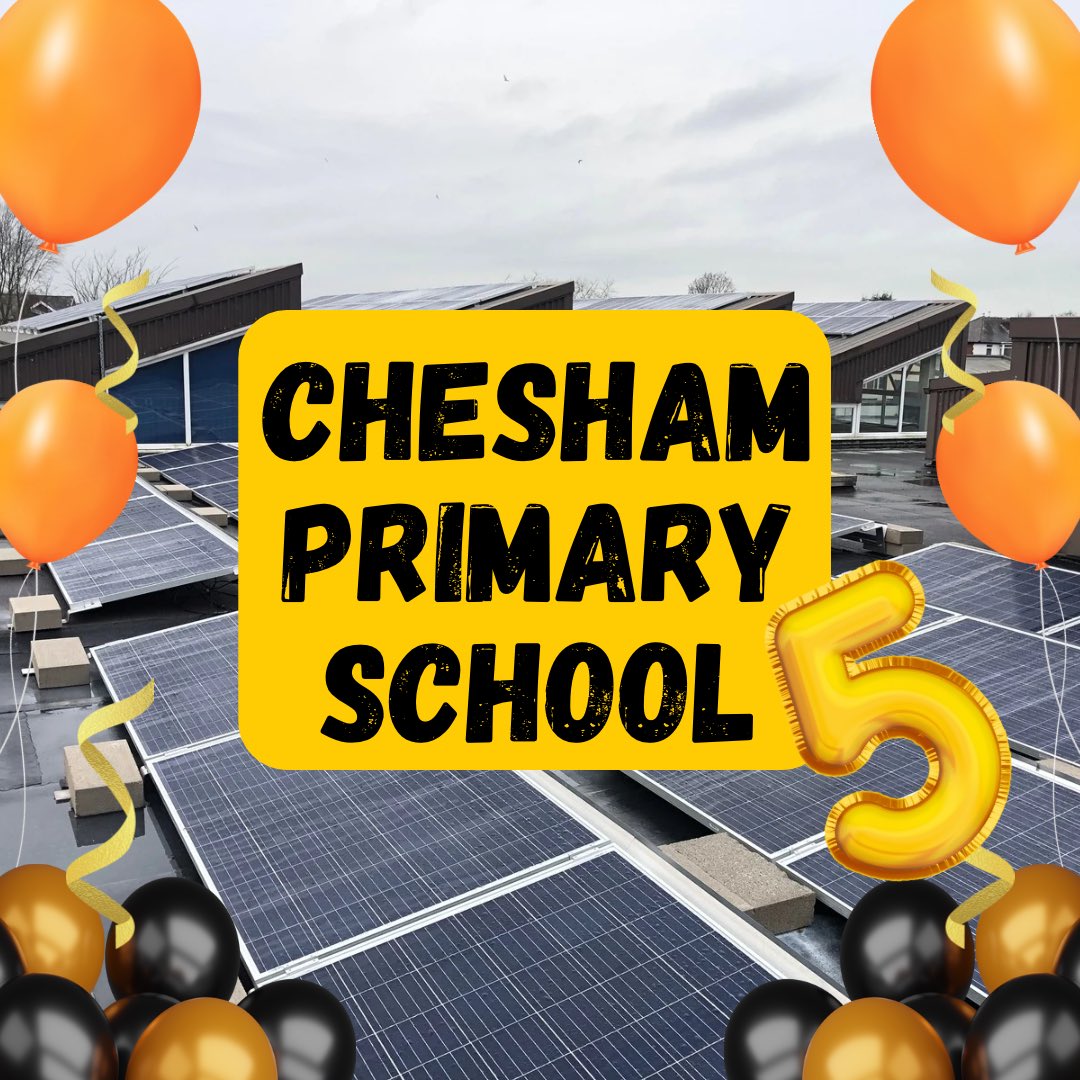 Five years ago today we switched on the solar panels at our ninth site, Chesham Primary School in Bury ⚡️

Since then, the array has generated 183 MWh - that’s enough to brew over 500,000 cups of tea! 🫖

With potential carbon savings of over 60t Co2 📉

Happy anniversary 🎂