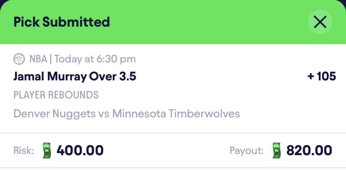 BlitzBetzEV's tweet image. Fliff Nuke (5% EV) ☢️

Murray o 3.5 rebounds (+105) 🎯

Hit this with us, straight from our bot💎

#fliff #prizepicks #nba #nfl