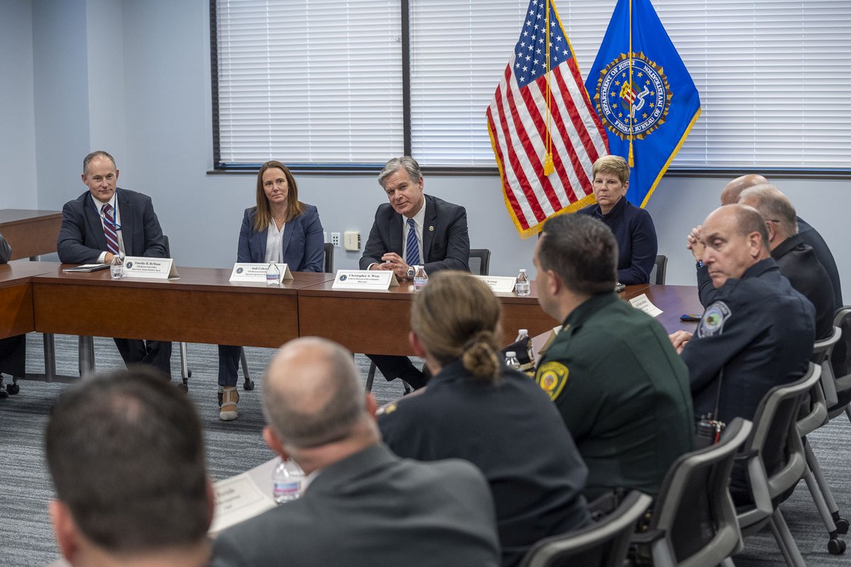 FBI's tweet image. #FBI Director Wray recently visited Resident Agencies in Vermont, New Hampshire, and Rhode Island, meeting with employees and key partners to discuss the Bureau’s initiatives and reaffirm our commitment to collaboration in the region. Learn more: fbi.gov/news/press-rel…