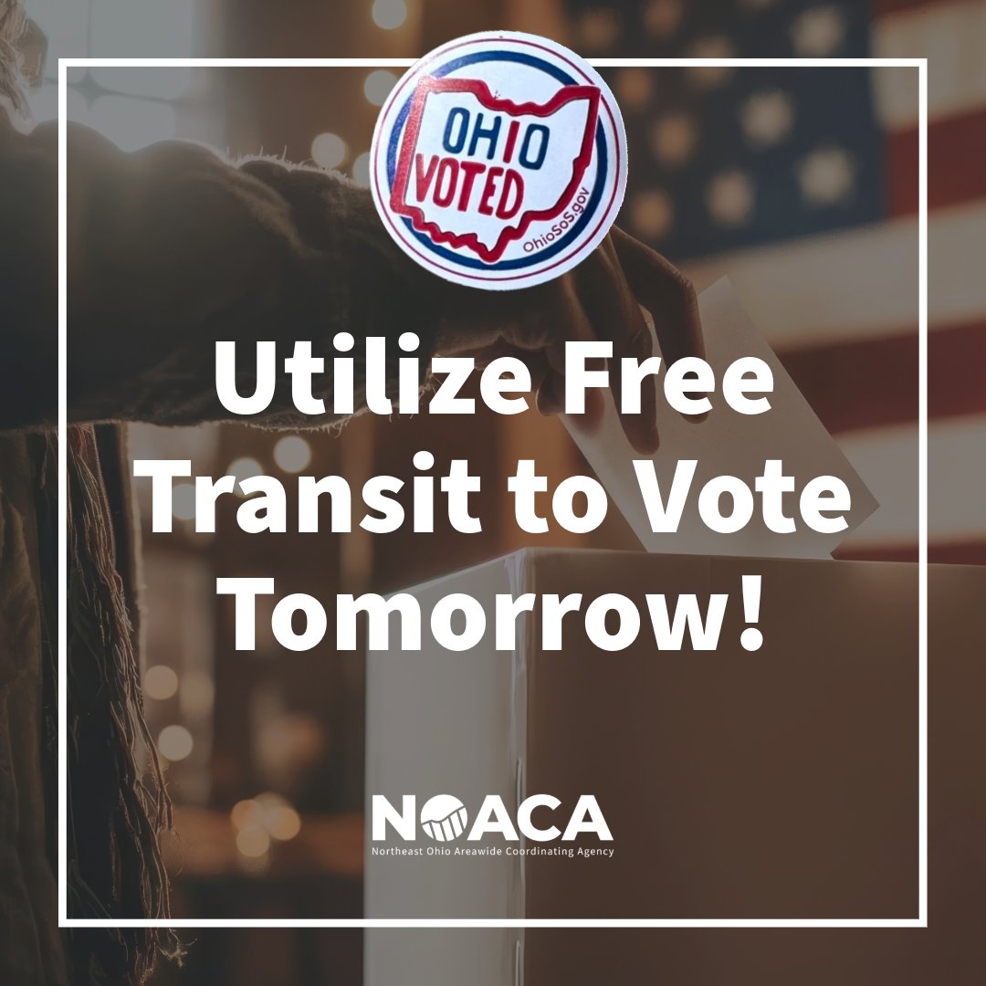NE Ohio transit agencies are offering free rides to the polls!

RTA: Free rides on all services from 3 a.m. Nov. 5 to 3 a.m. Nov. 6.

Laketran: Free bus rides for all residents of Lake and Geauga Counties. Let's make sure transportation isn’t a barrier to voting!