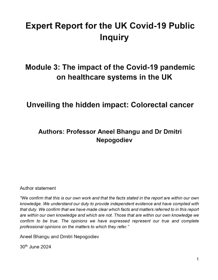 Aneel Bhangu (@aneelbhangu) on Twitter photo **Our Expert Report for the UK Covid-19 Public Inquiry**
Unveiling the hidden impact: Colorectal cancer
It was a humbling privilege to present evidence to the UK COVID Public Inquiry yesterday. <a href="/dnepo/">Dmitri Nepogodiev</a> and I wrote the report for colorectal cancer in module 3 (alongside hip **Our Expert Report for the UK Covid-19 Public Inquiry**
Unveiling the hidden impact: Colorectal cancer
It was a humbling privilege to present evidence to the UK COVID Public Inquiry yesterday. <a href="/dnepo/">Dmitri Nepogodiev</a> and I wrote the report for colorectal cancer in module 3 (alongside hip