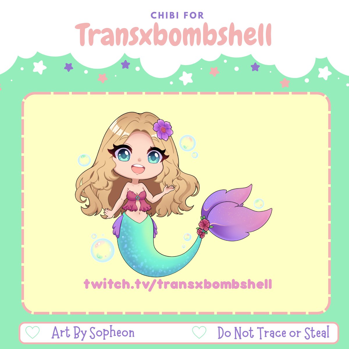 Mermaid chibi done for <a href="/transxbombshell/">Transxbombshell on Twitch 👾</a>, 
thank you for commissioning me!💜This was super fun to do!

⭐️🌈Likes, comments &amp; RT's are greatly appreciated!!🌈⭐️

#chibiart #artcommissions #twitchart