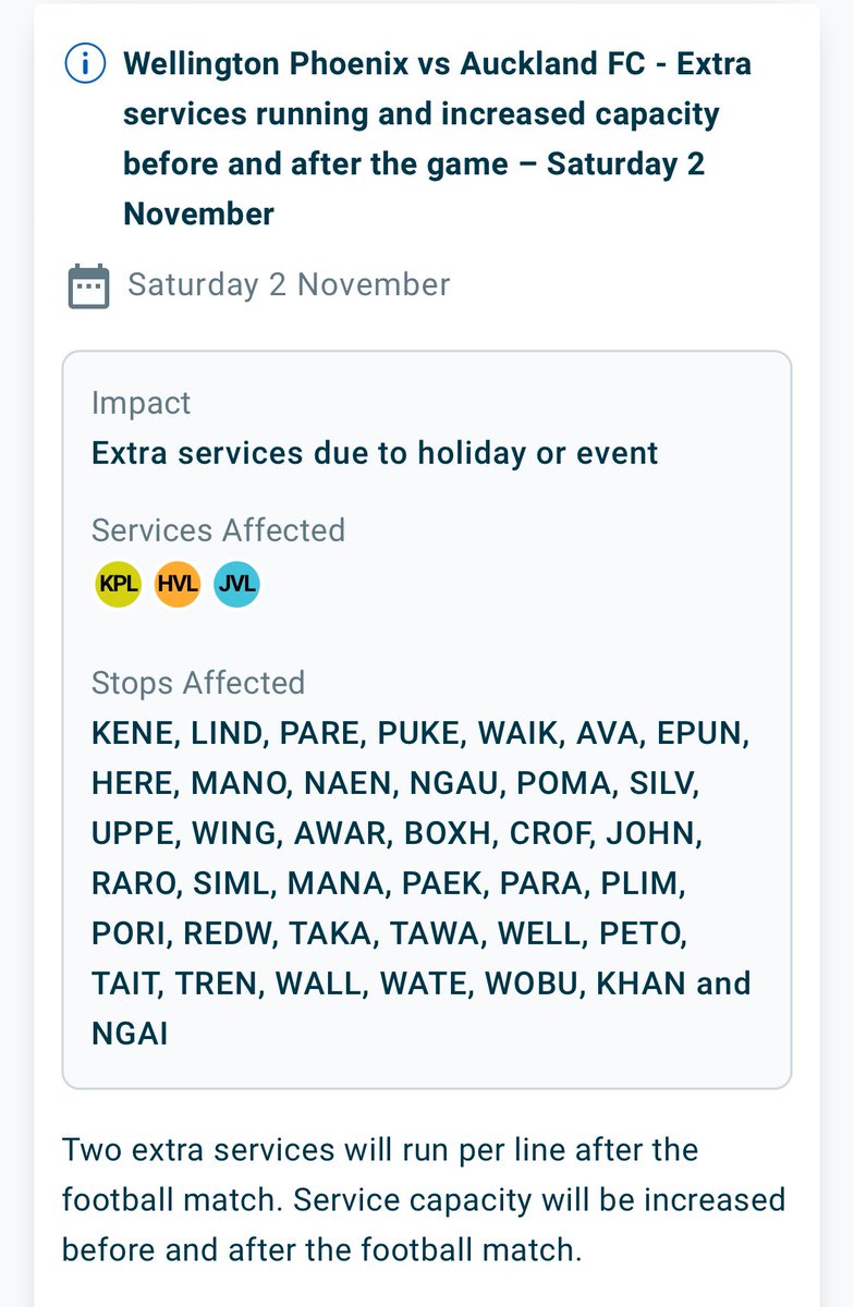We’ve added services and increased capacity on the Hutt Valley, Kāpiti and Johnsonville lines for today’s Wellington Phoenix vs Auckland FC game. Two extra services per line after the match with service capacity increased before kick off and after full time 🚃 🚃 COYN 💛🖤