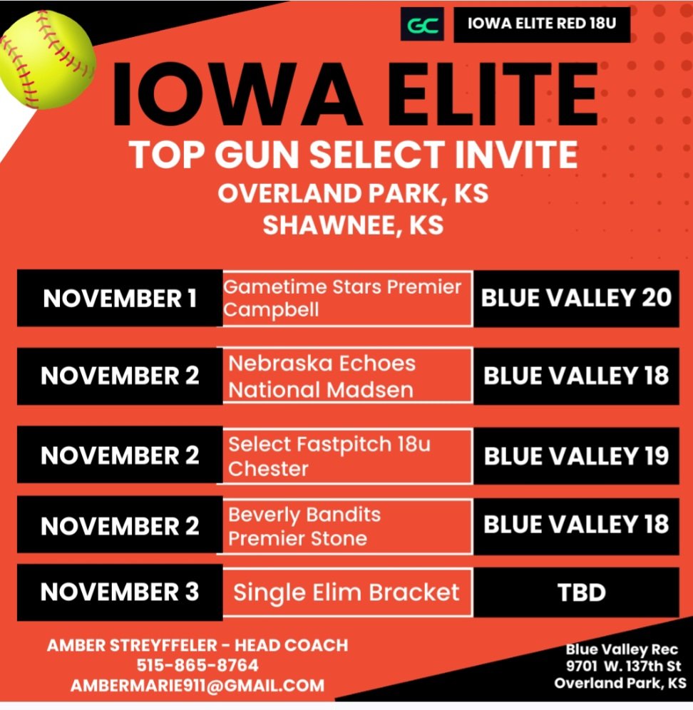 Iowa Elite Athletics (@iowaelite) on Twitter photo Coaches, come check out this talented group! Top Gun Select Invite Nov. 1-3. <a href="/TopGunEvents/">Top Gun Events</a> Coaches, come check out this talented group! Top Gun Select Invite Nov. 1-3. <a href="/TopGunEvents/">Top Gun Events</a>