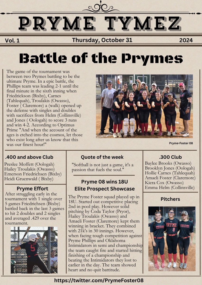 Summary of the Elite Prospect Showcase last weekend in Owasso
<a href="/PrymeFoster08/">PrymeFoster08</a> #prymetymez