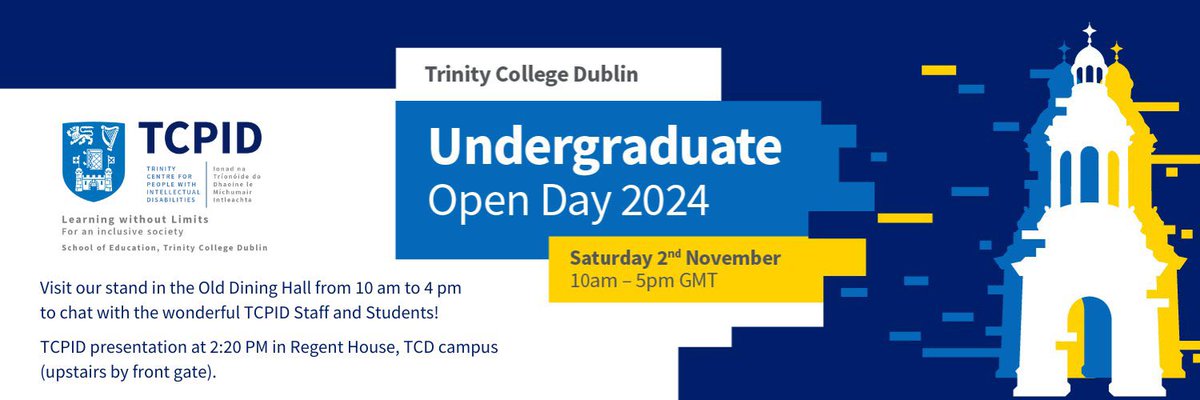 LAST CALL FOR OPEN DAY 2024🚨

Visit our stand:
10 am to 4 pm
The Old Dining Hall
Chat with the wonderful TCPID staff and students

TCPID presentation/talk:
2:20 pm - 2:50 pm
Regent House, TCD campus (upstairs by front gate)