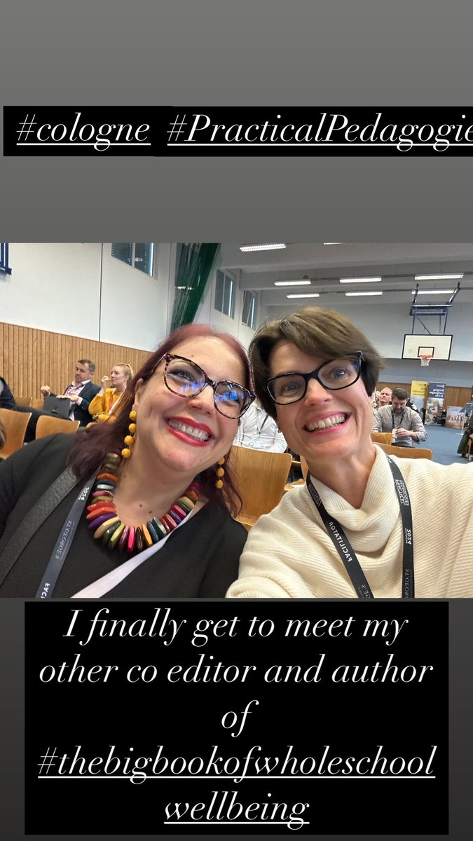 Today I got to meet <a href="/Frederika_R/">Frederika Roberts | Whole School Wellbeing</a> at #PracticalPedagogies conference in Cologne. We co edited the Big Book of Whole School Wellbeing and hadn’t met till yesterday! So looking forward to listening to her speak tomorrow ♥️♥️