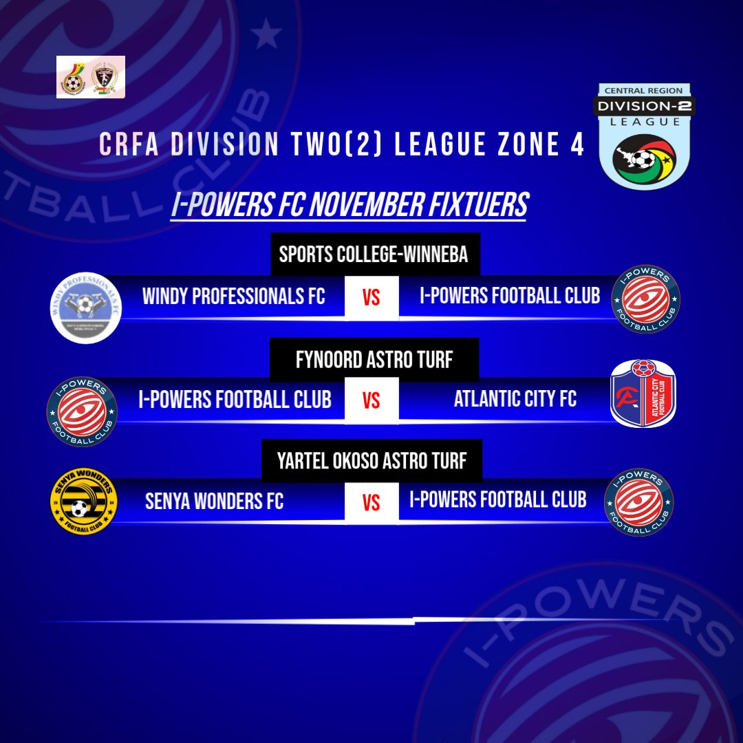🔵⚪️🔴 OUR NOVEMBER FIXTURES..

#ipowersfootballclub #crfadivisontwo