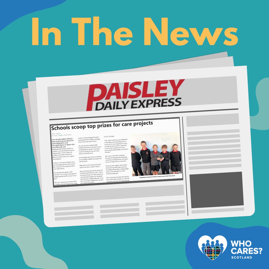 Fantastic to see our Communities that Care work and Corporate Parenting Awards in the Paisley Daily Express and The Gazette this week! Congratulations to @SaintPetersPS, Kirklandneuk Primary School, <a href="/RenCouncil/">RenCouncil</a>, Active Schools.
Read it here the-gazette.co.uk/news/24687584.…