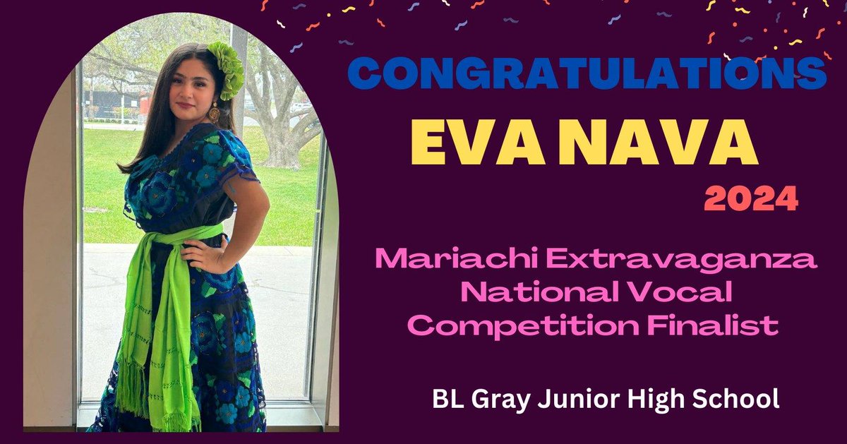 Let’s give a massive shoutout to the incredibly talented Eva Nava, who’s advanced to the NATIONAL Vocal Competition in San Antonio on December 7th! We’re beyond proud to have her represent BL Gray Junior High and Sharyland ISD. Keep shining, Eva! BL Gray STRONG!