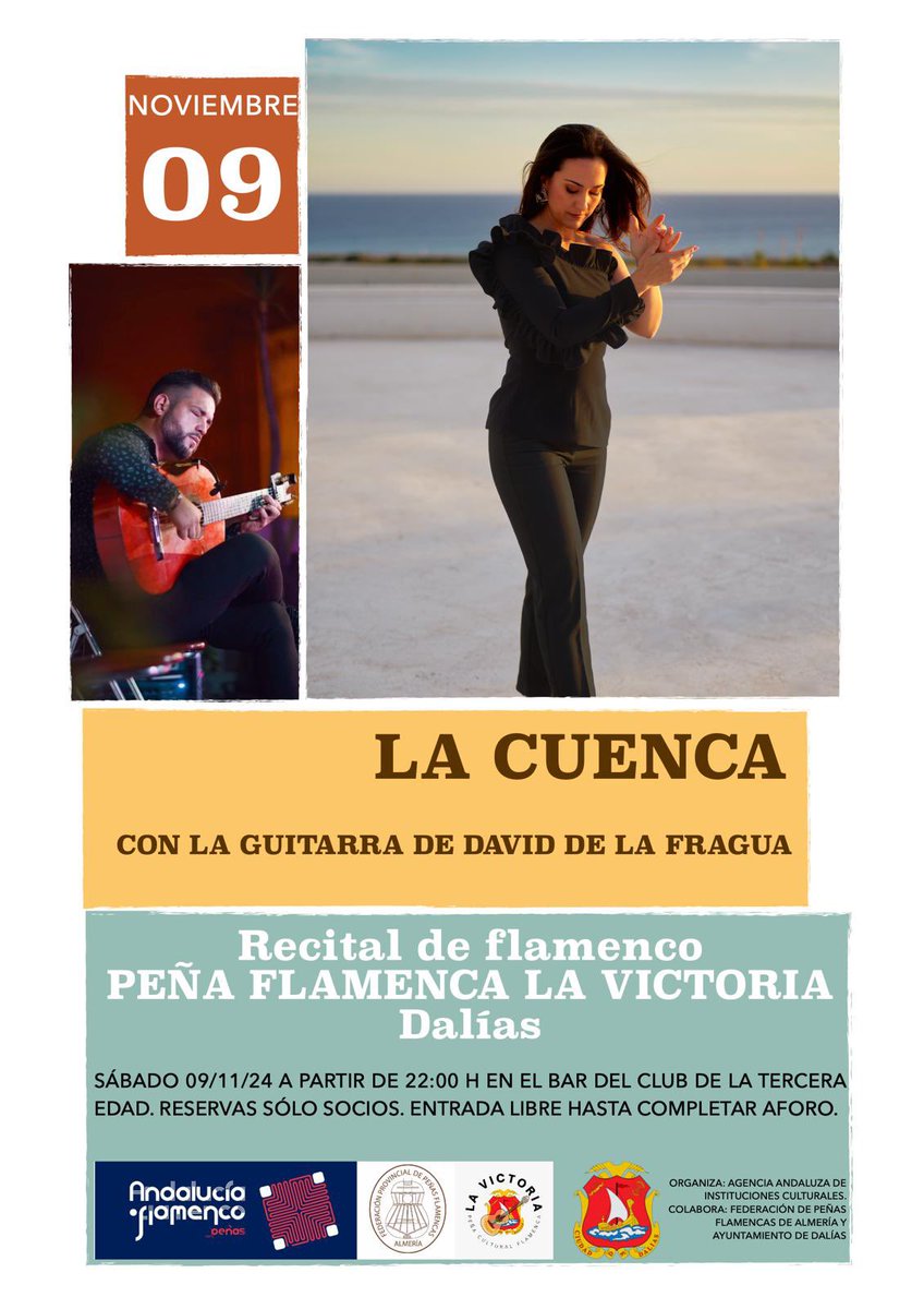 La semana que viene recital de cante y toque en #Dalias #Almeria dentro del #circuitoandaluzdepeñasflamencas

#federacionpeñasalmeria 
#canteflamenco #lacuenca #flamenco ✨✨✨✨✨✨✨
<a href="/ayto/">Clay Swartz</a>.dalias @daviddelafragua <a href="/CulturaCuenta/">➧ Agencia Andaluza de Instituciones Culturales</a>