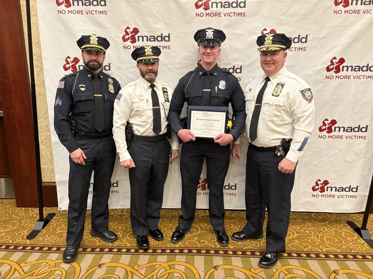 Congratulations to Officer Rayner! Today, Officer Rayner received the MADD DUI Achievement Award for his outstanding dedication to keeping impaired drivers off the road. Since January 2024 Officer Rayner has 24% of the department’s DUI arrests. Thank you Officer Rayner!