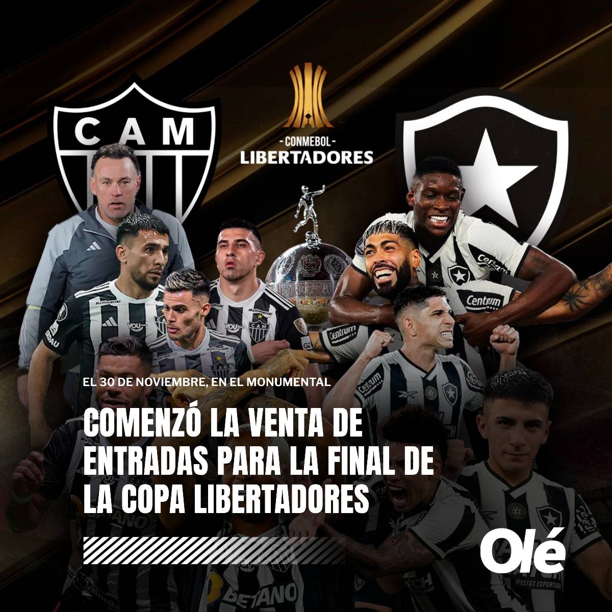 DiarioOle's tweet photo. 🚨 LAS ENTRADAS PARA LA FINAL DE LA LIBERTADORES

🏆 Este viernes ya comenzó la venta de tickets para la gran definición de la Copa entre Atlético Mineiro y Botafogo, el próximo 30 de noviembre en el Monumental

➡️ Categoría 1: desde 336.000 pesos hasta 384.000 (para público general)

➡️ Categoría 2: 168.000 pesos (para público general)

➡️ Categoría 3: desde 60.000 pesos a 168.000 (disponibles desde la semana que viene exclusivamente para hinchas de clubes finalistas)