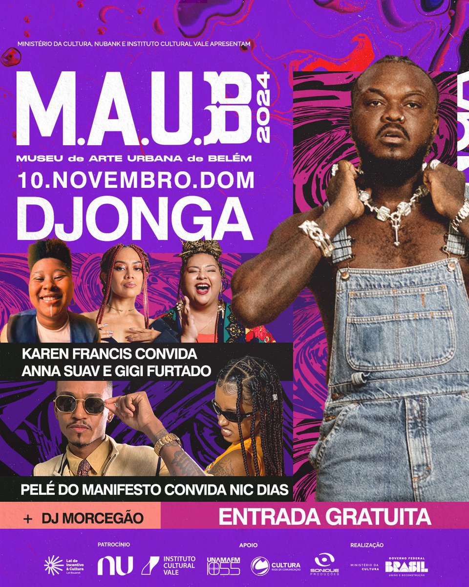 soniqueproducao's tweet photo. A grande inauguração do MAUB vai agitar Belém no dia 10 de novembro, com essa sequência de shows brabos no Complexo do Ver-o-Rio! 🔥

E o melhor, vai ser 0800, é só chegar! https://t.co/K3hyyrOkCI
