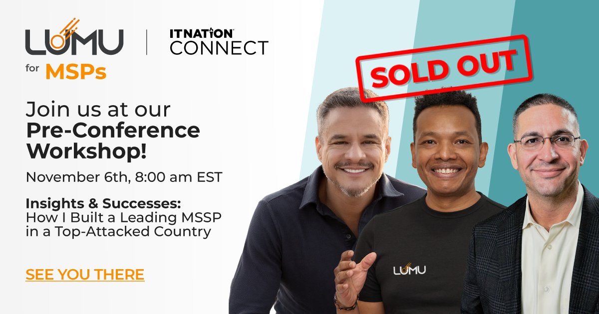 lumutech's tweet photo. Don’t miss Lumu’s Pre-Conference Workshop at #ITNation Connect 2024, join the waitlist today! Get ready for an #MSP-guided, practitioner-led session diving into the essential steps to establish a successful cybersecurity operation. >> https://t.co/hVEEkE7Z0U

#ITNConnect #GoLumu https://t.co/GSTfgBQYGM