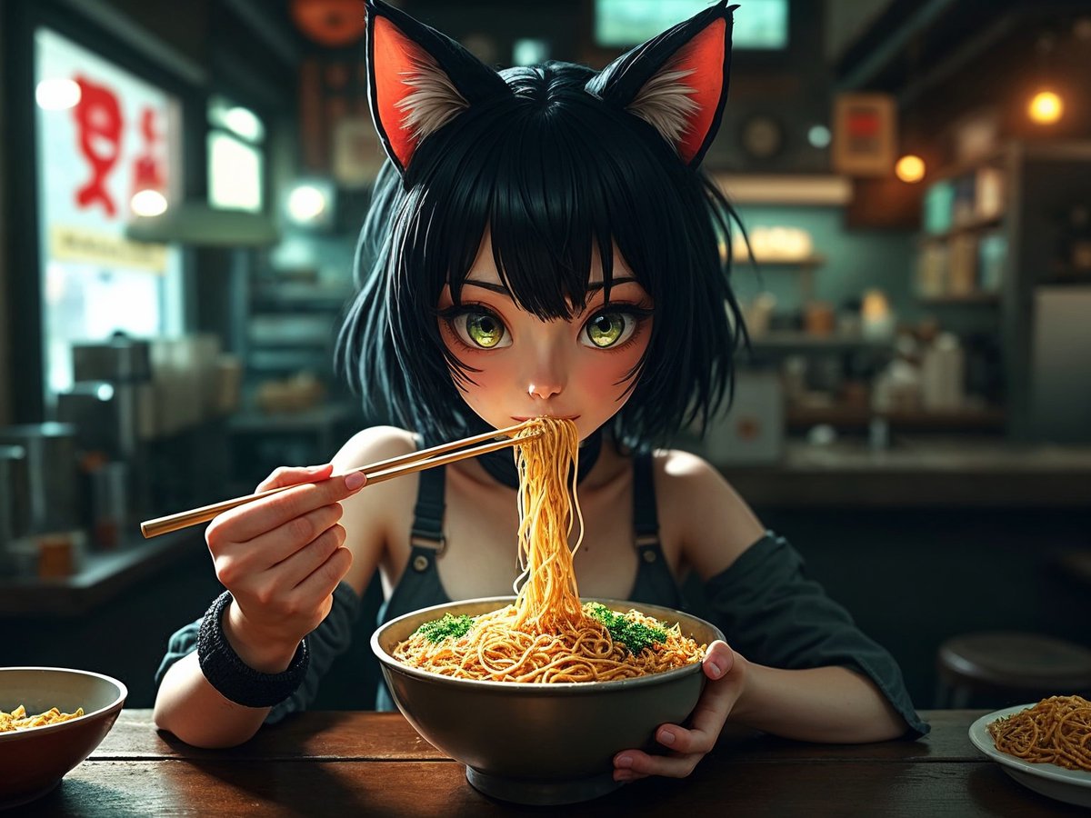 don56palmer's tweet photo. Noodle shop date #Grok2Flux #AI https://t.co/b8KdahIWrS