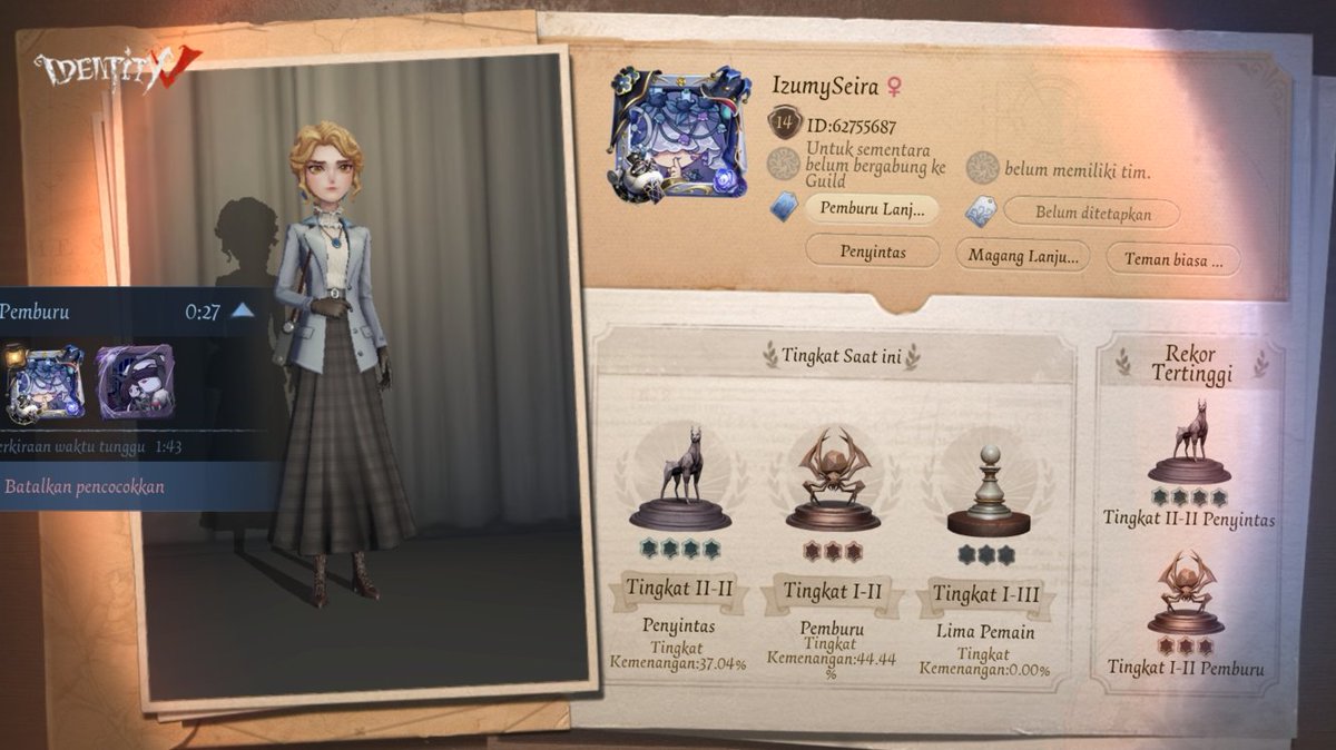 Naone1_Three's tweet photo. Saya sedang bermain Identity V. Mau main game? https://t.co/TYL4lpgrO4