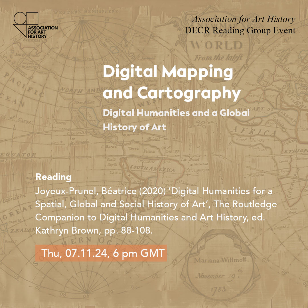 📚 Join us for our 3rd #DECRReadingGroup session, as we discuss Béatrice Joyeux-Prunel's 'Digital Humanities for a Spatial, Global and Social History of Art' and explore digital practices and methods in art history!

📅Thu. 7 Nov, 6pm GMT (online)
👉Info: tinyurl.com/3xt3w44z